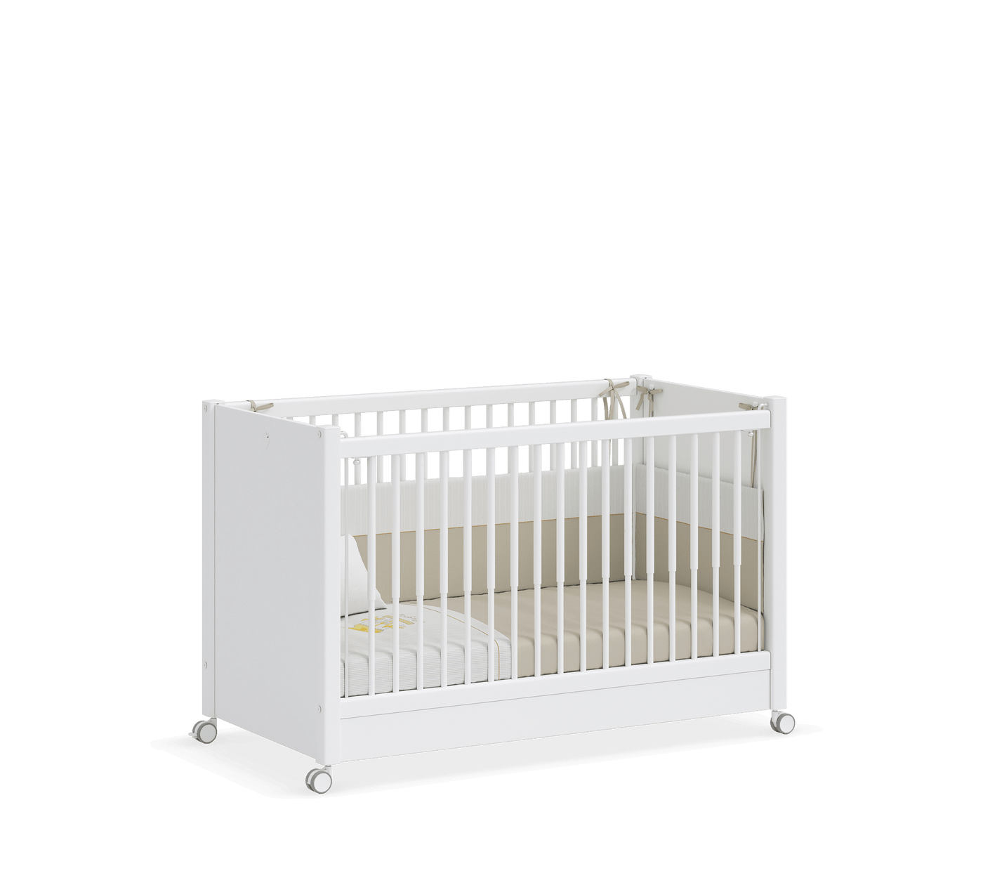 Tekerlekli Bebek Karyolası Beyaz (Anne Yanı Olabilen) (60x120 cm)
