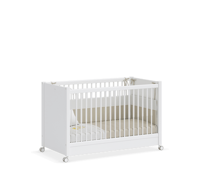Tekerlekli Bebek Karyolası Beyaz (Anne Yanı Olabilen) (60x120 cm)
