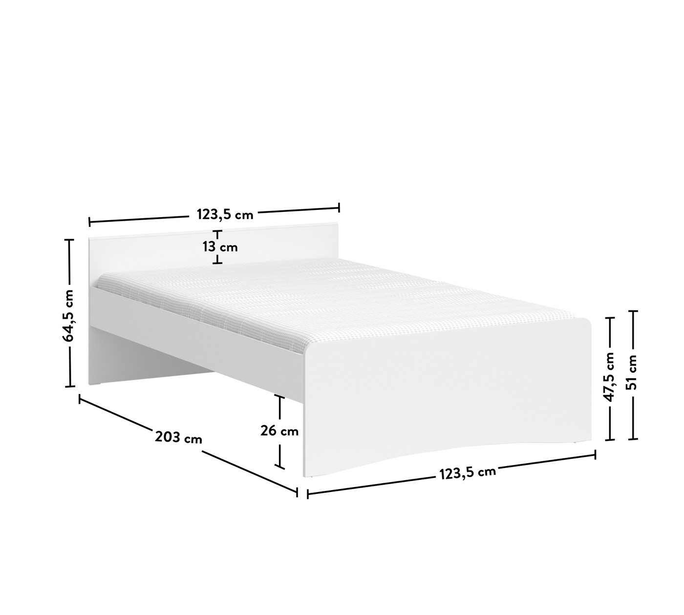 White Başlıksız Karyola (120x200 cm)