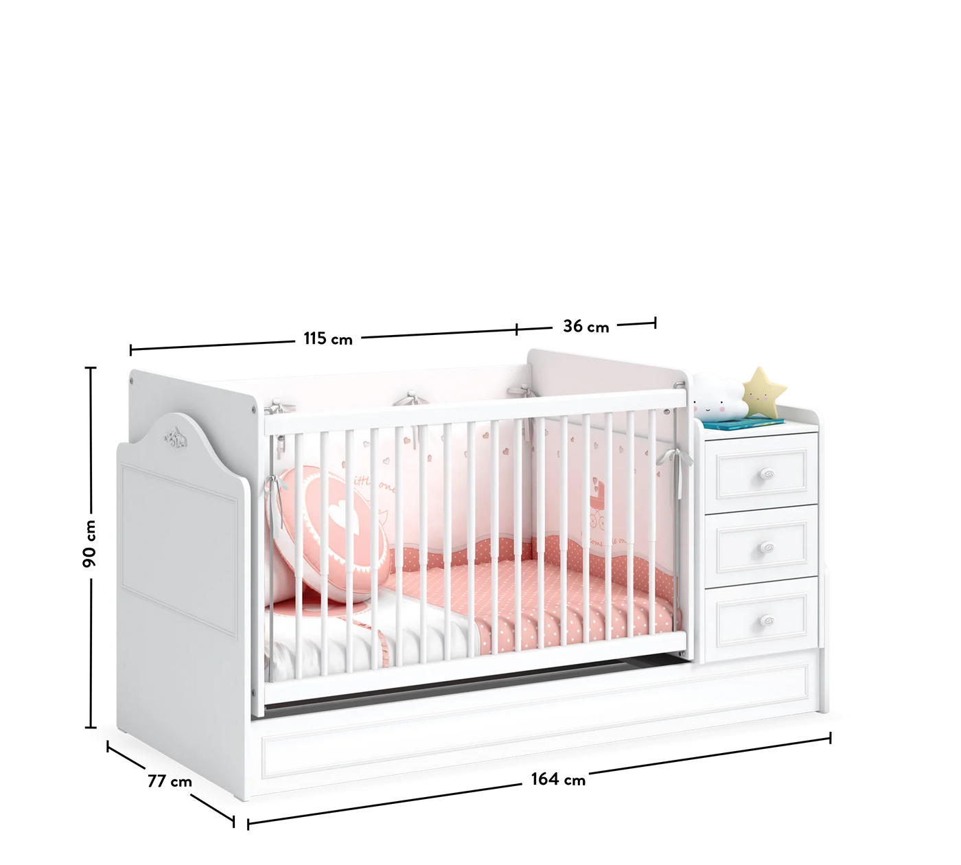 Baby Romantic Büyüyen Bebek Karyolası (Sallanan ve Masa Olabilen) (70x115-70x160 cm)
