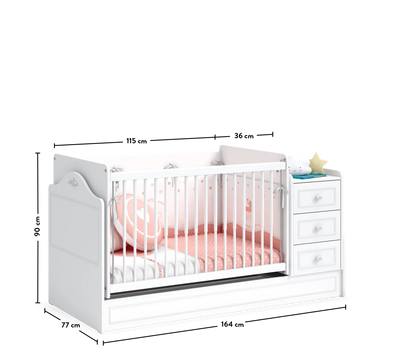 Baby Romantic Büyüyen Bebek Karyolası (Sallanan ve Masa Olabilen) (70x115-70x160 cm)