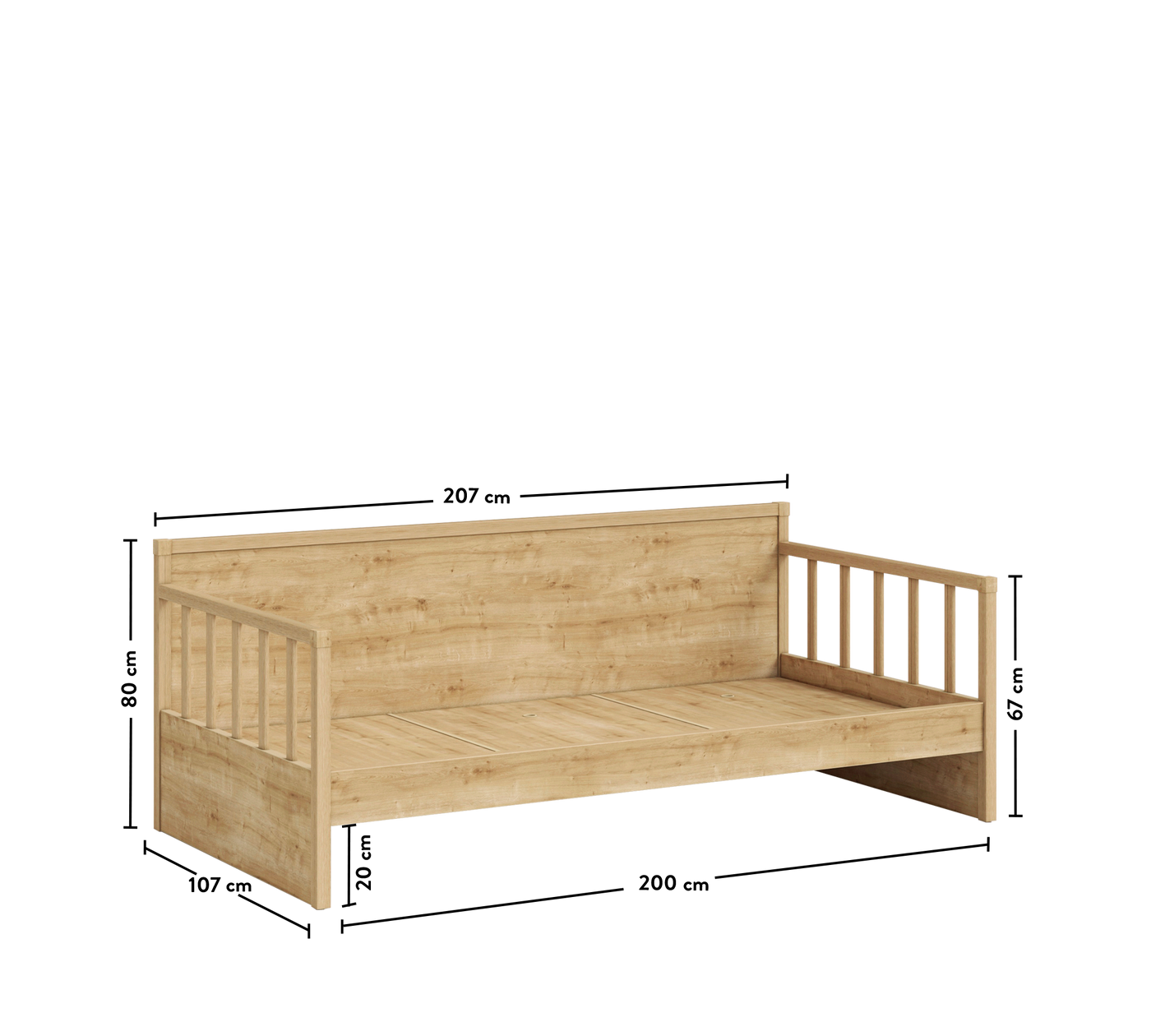 Daybed Çatısız Karyola-Mocha (Alt Karyolalı) (100x200 cm)