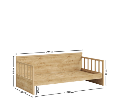 Daybed Çatısız Karyola-Mocha (Alt Karyolalı) (100x200 cm)
