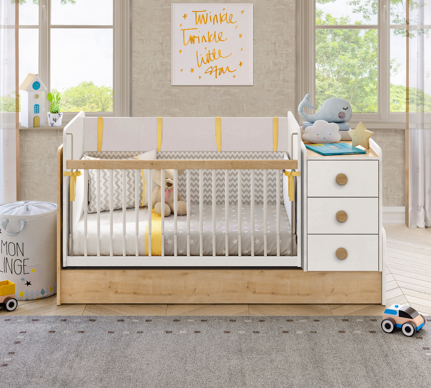 Baby Natura Büyüyen Bebek Karyolası (Sallanan ve Masa Olabilen) (70x115-70x160 cm)
