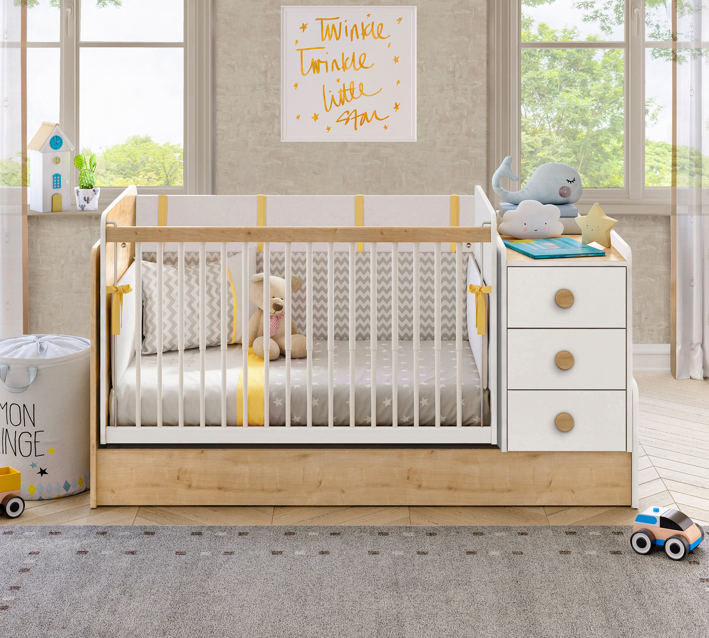 Baby Natura Büyüyen Bebek Karyolası (Sallanan ve Masa Olabilen) (70x115-70x160 cm)