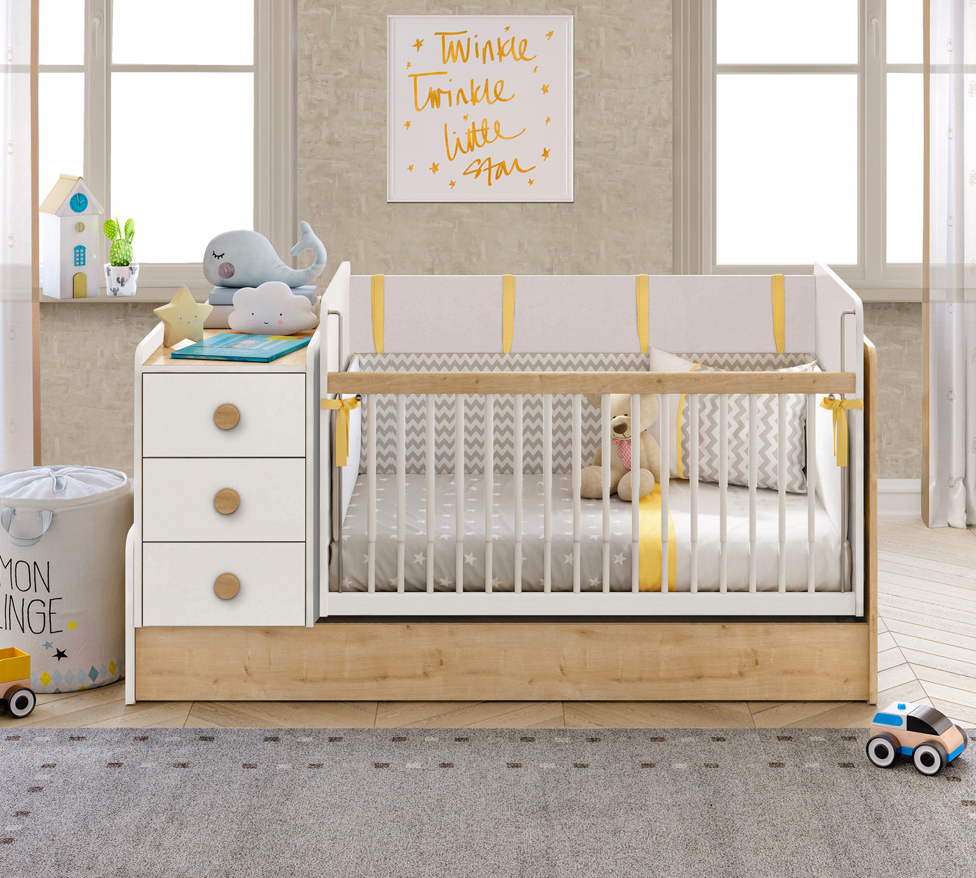 Baby Natura Büyüyen Bebek Karyolası (Sallanan ve Masa Olabilen) (70x115-70x160 cm)