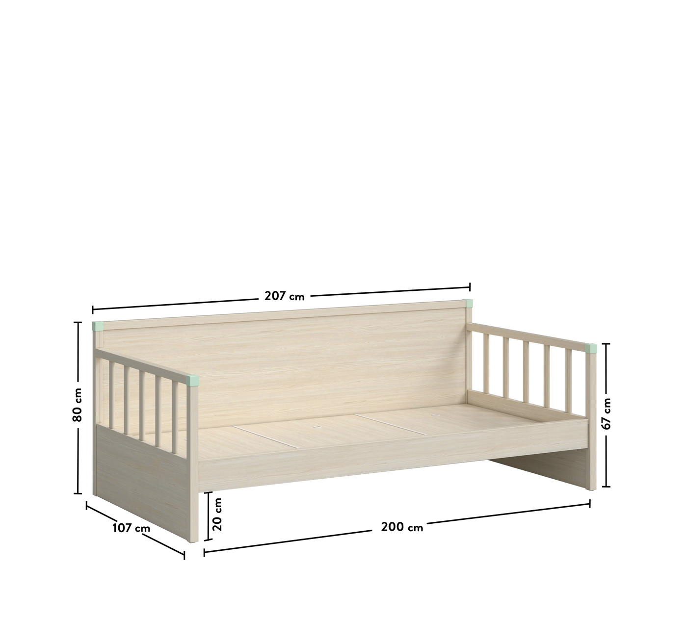 Daybed Çatısız Karyola (Montes Natural) (100x200 cm)