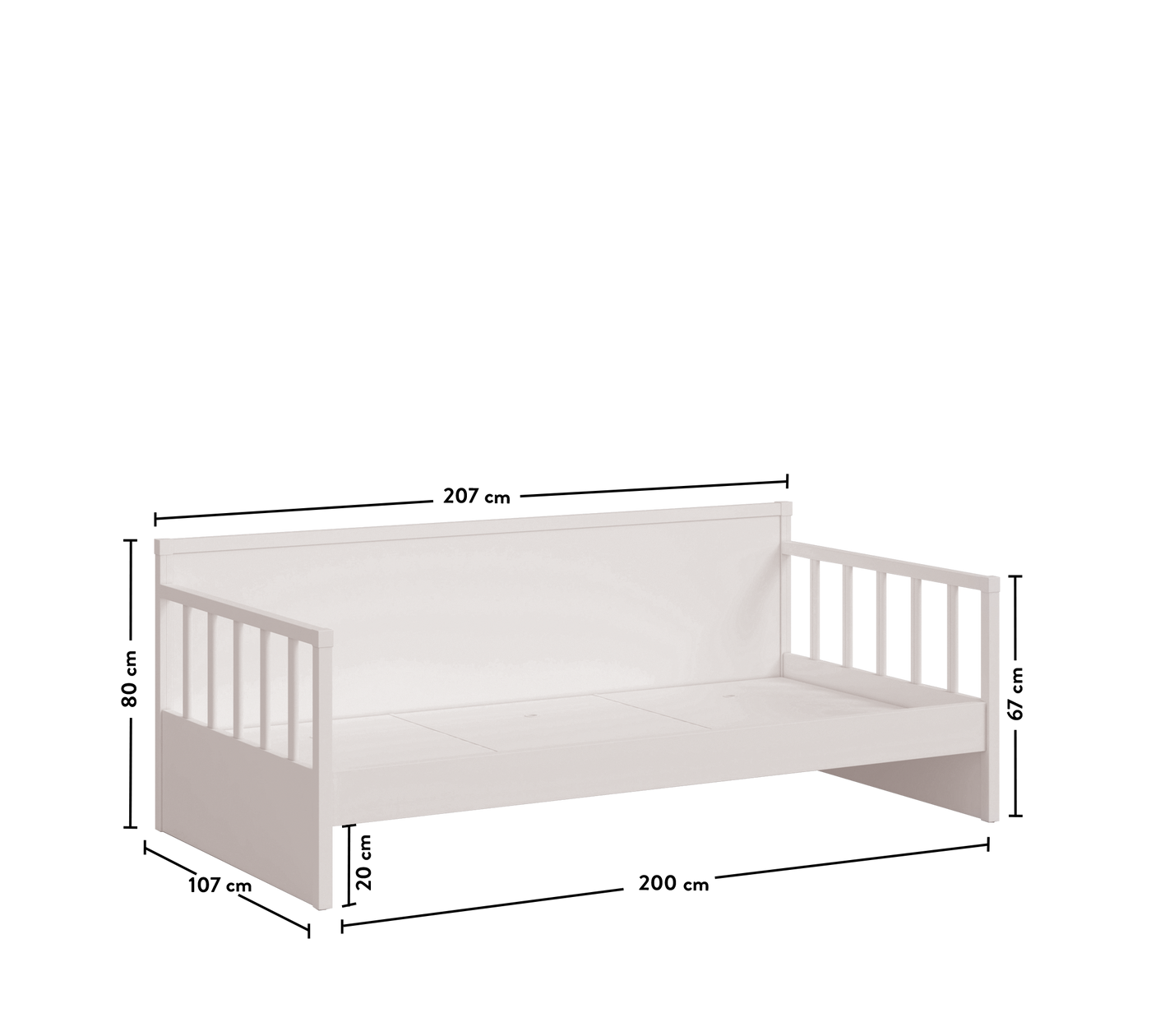 Daybed Çatısız Karyola (Montes Beyaz) (100x200 cm)
