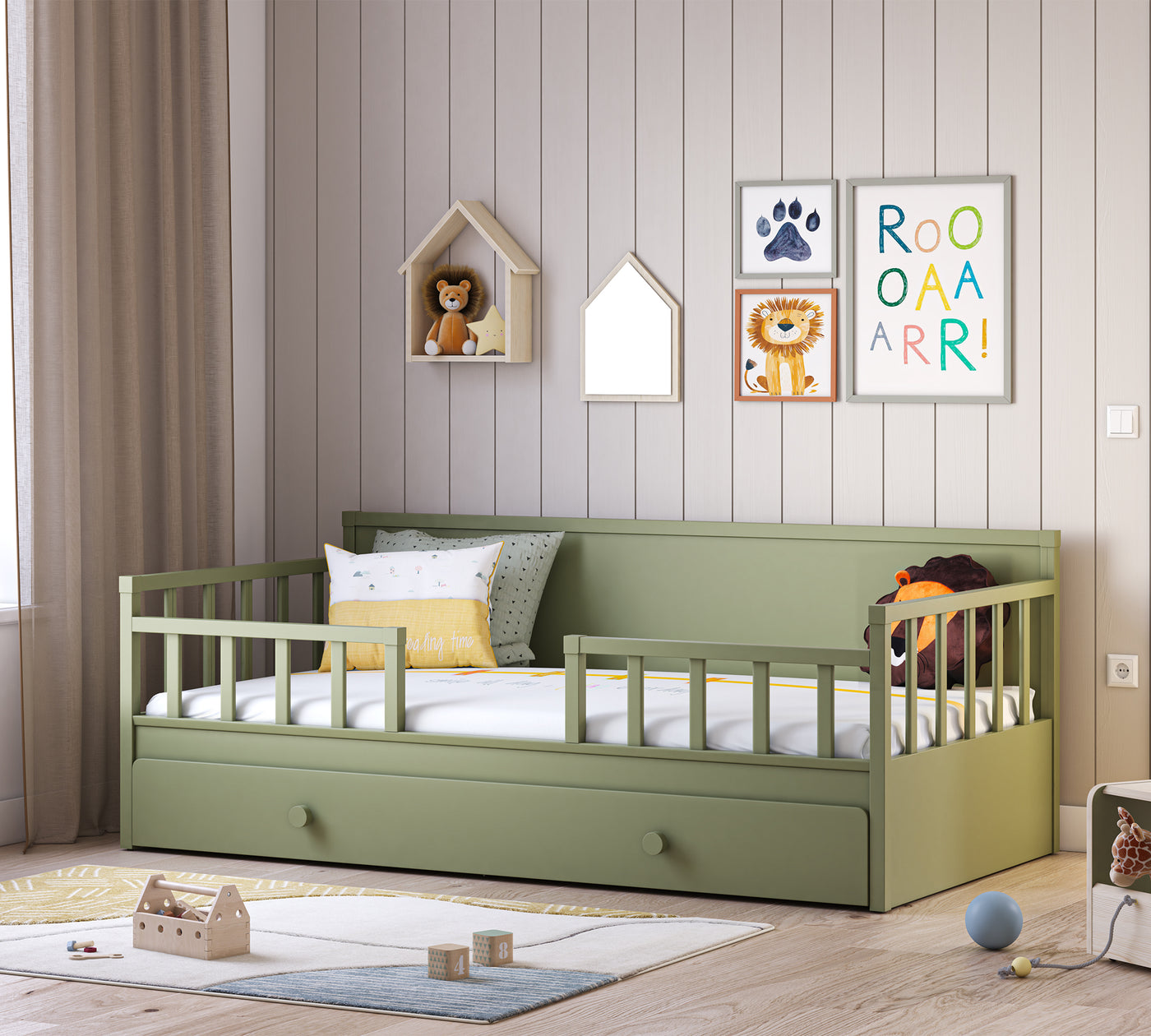 Daybed Çatısız Karyola Yeşil (Alt Karyolalı) (100x200 cm)