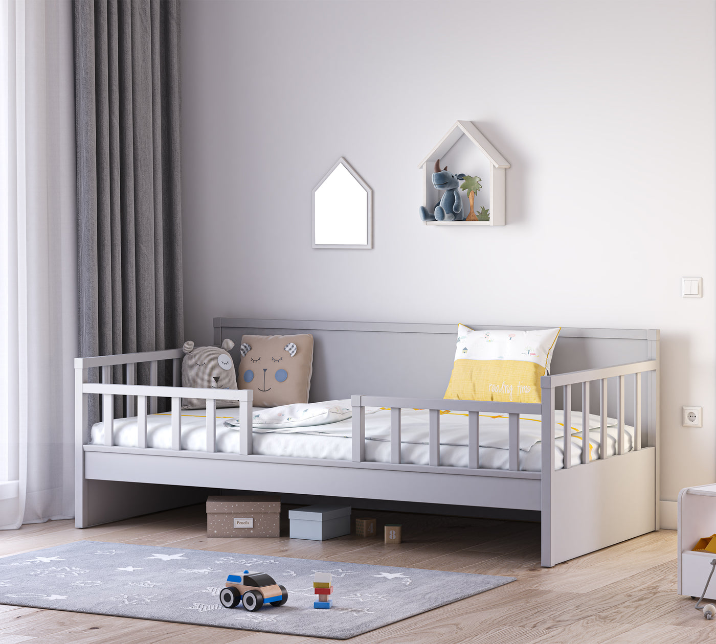 Daybed Çatısız Karyola (Gri) (100x200 cm)