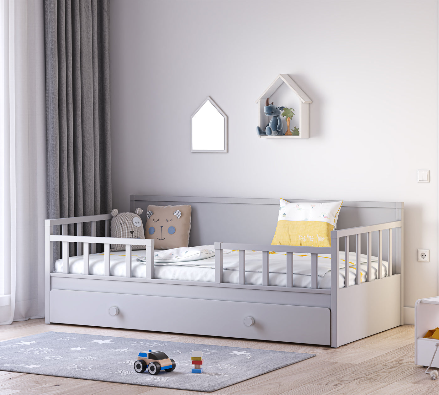 Daybed Çatısız Karyola Gri (Alt Karyolalı) (100x200 cm)