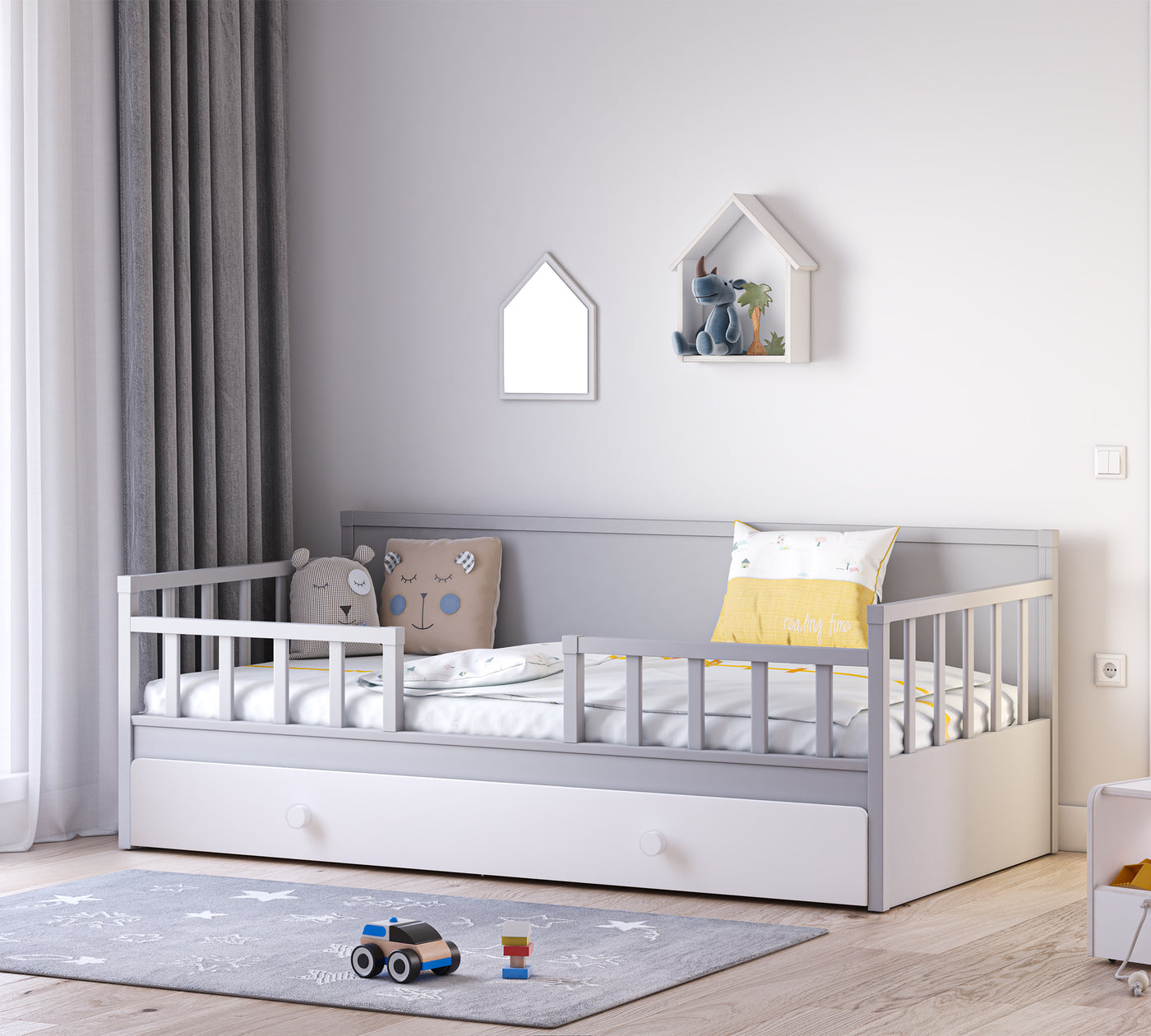 Daybed Çatısız Karyola Gri (Alt Karyolalı) (100x200 cm)