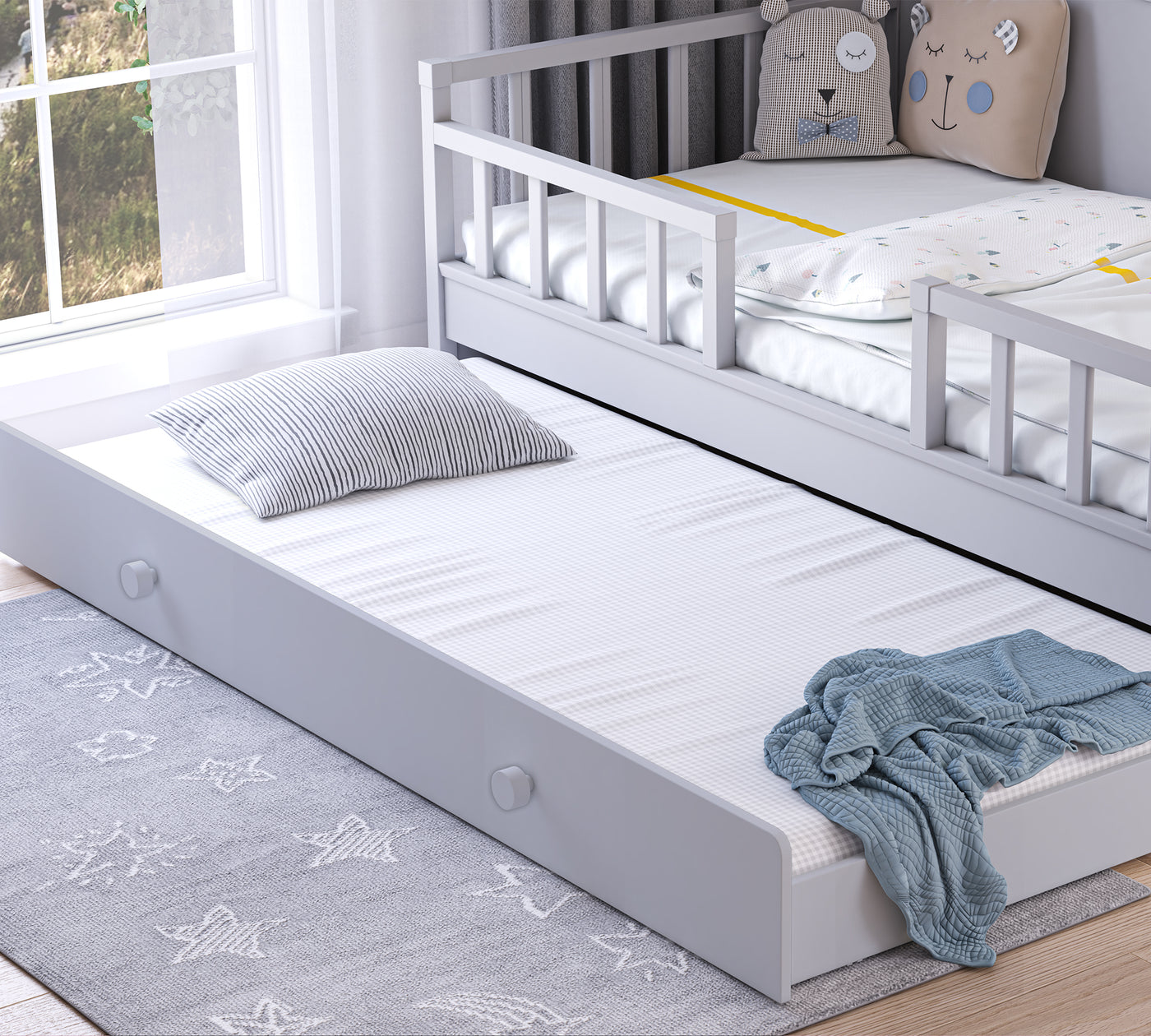 Daybed Çatısız Karyola Gri (Alt Karyolalı) (100x200 cm)