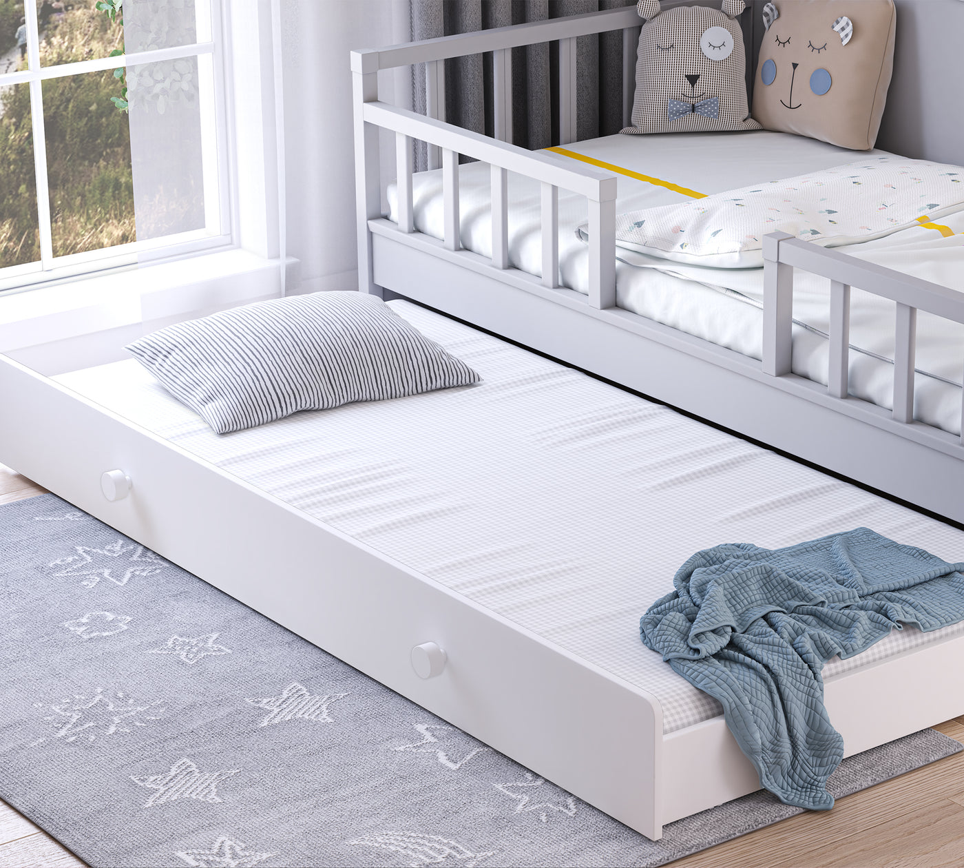Daybed Çatısız Karyola Gri (Alt Karyolalı) (100x200 cm)