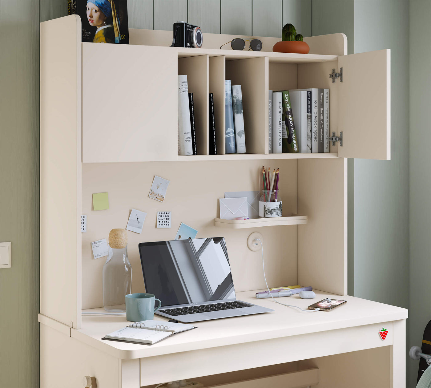 Varia Krem Dar Çalışma Masası (Kapaklı Çalışma Üniteli)