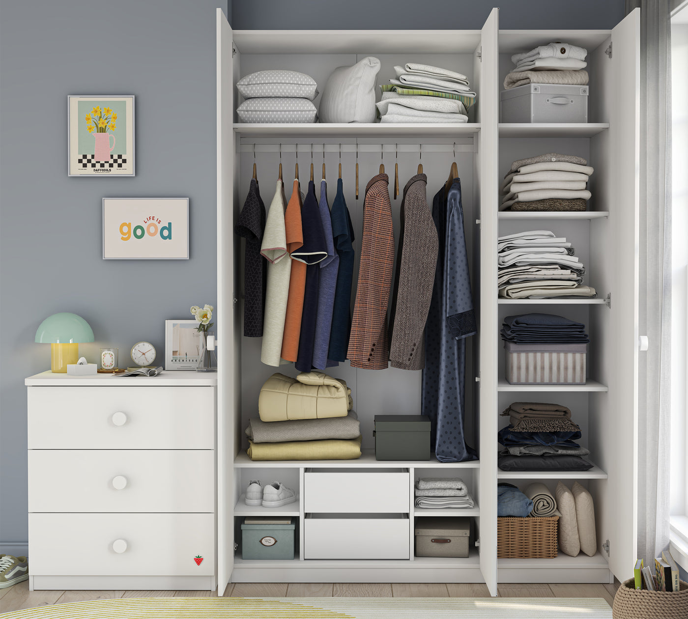 Varia Beyaz 3 Kapılı Aynalı Dolap