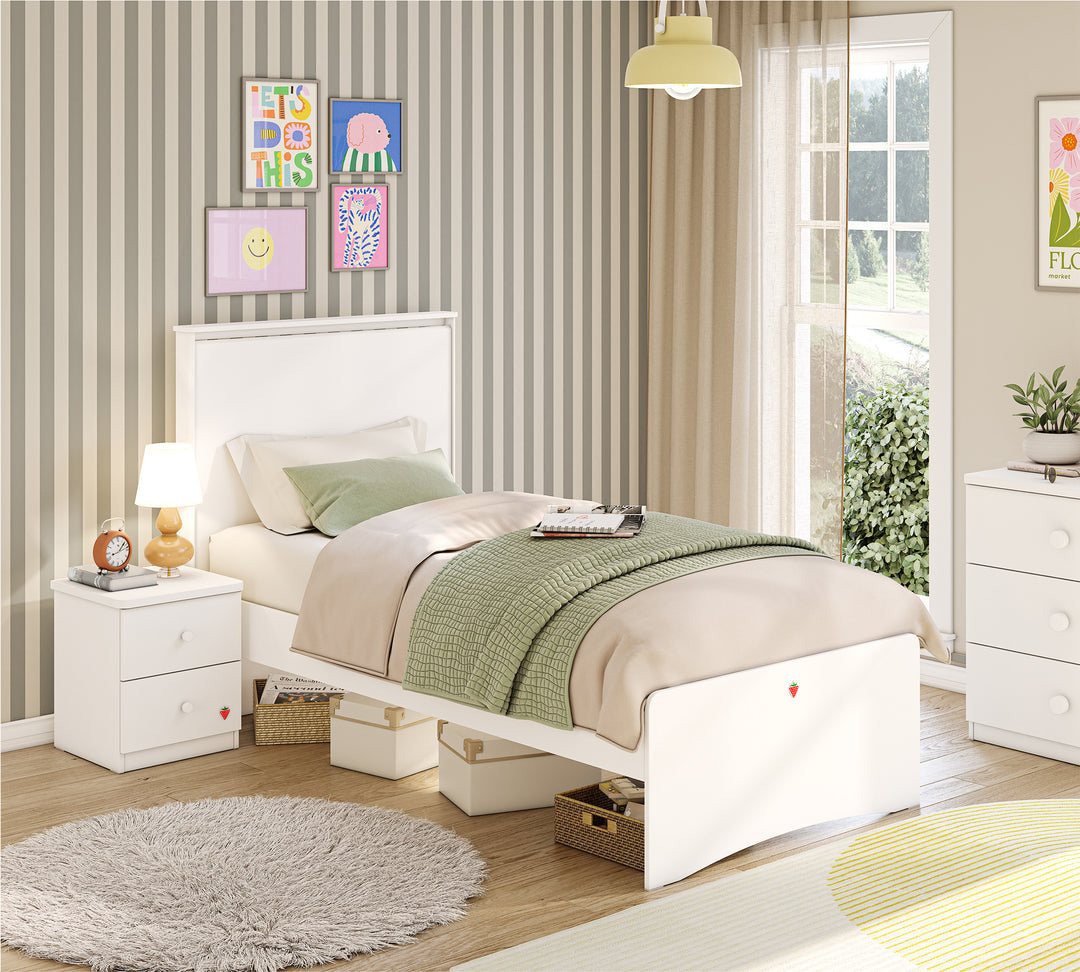 Varia Beyaz Düz Başlıklı Karyola (100x200 cm) | Çilek Odası